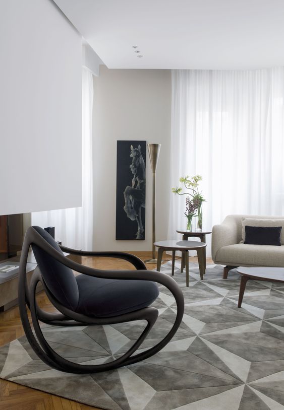 Armani Luxury Rocking Armchair: Elegant Wood Frame, Plush Upholstery for Ultimate Comfort