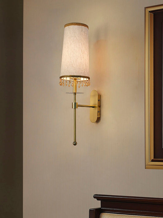 Elegant Antique Brass Long Arm Wall Sconce with Beaded Tassel Shade
