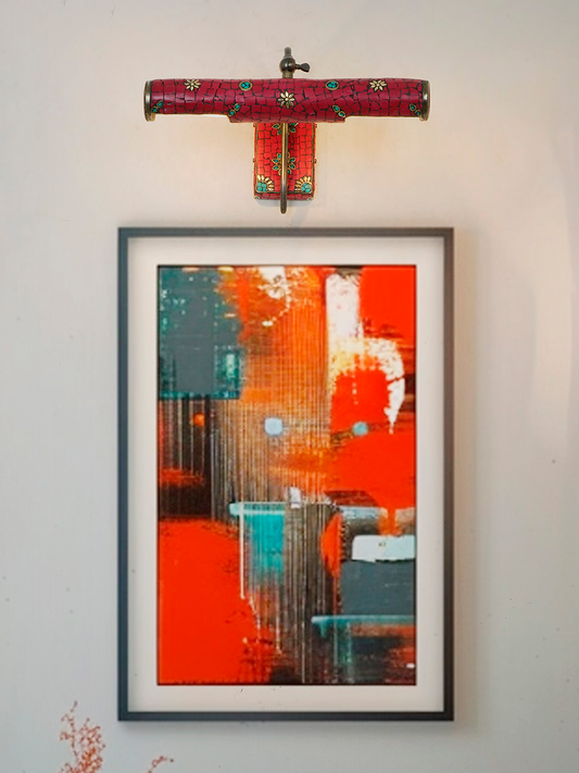 Adjustable Red Picture Light with Hand-Applied Stonework, Tibetan Nepalese Inspired