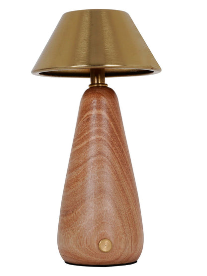 Modern Dimmable Rechargeable LED Table Lamp with Wood Base & Brass Shade