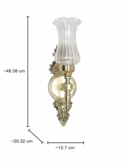 Elegant Antique Brass Aluminium Torch Wall Sconce with Fluted Clear Glass Shade