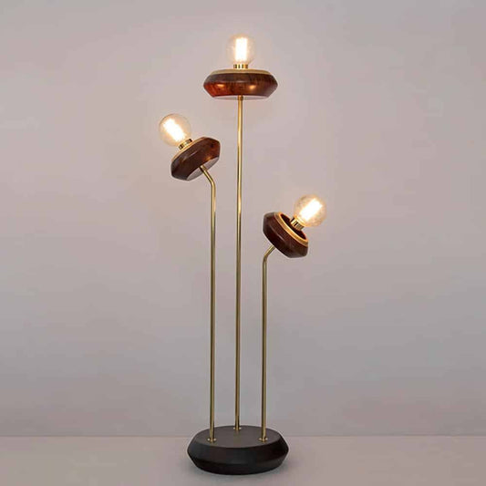 Elegant Trayah Gold Leaf Brass Floor Lamp with Rosewood