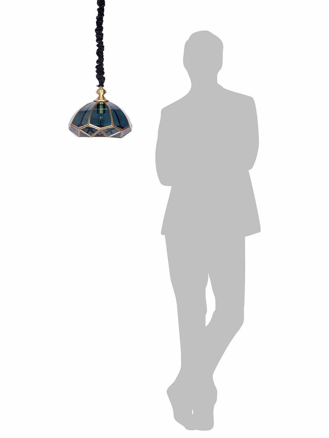 Elegant Black Glass Tiffany Style Dome Pendant Light Brass Accents