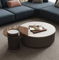 JLO Modern Coffee Table Set of 2: White Marble Top, Steel Legs, Wood Finish