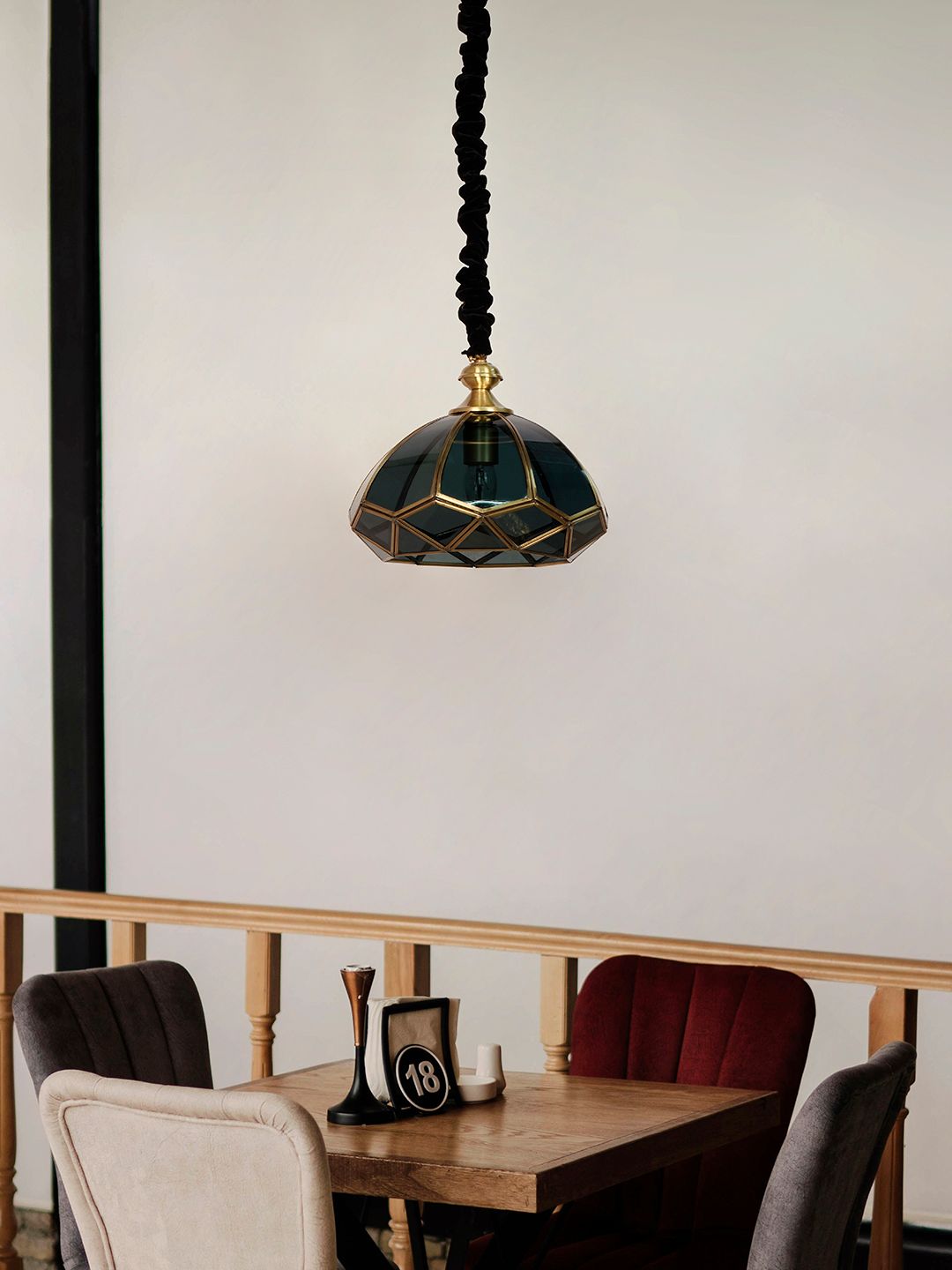 Elegant Black Glass Tiffany Style Dome Pendant Light Brass Accents
