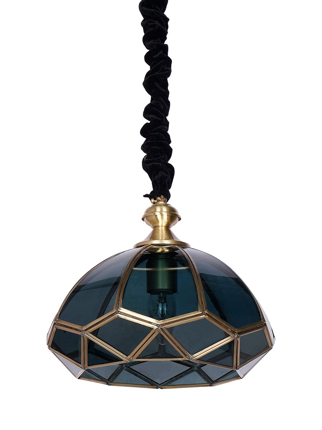 Elegant Black Glass Tiffany Style Dome Pendant Light Brass Accents