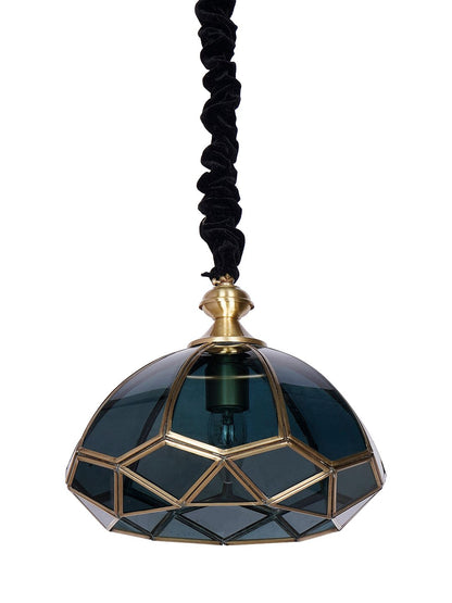 Elegant Black Glass Tiffany Style Dome Pendant Light Brass Accents