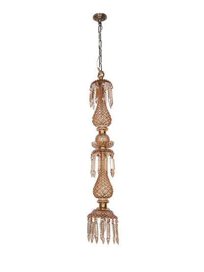 Elegant Golden Luster Glass Pendant Light with Hand-Cut Crystals, 38-inch