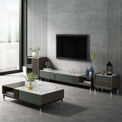 Lora Modern Stone Top TV Unit with Two Drawers and Steel Legs