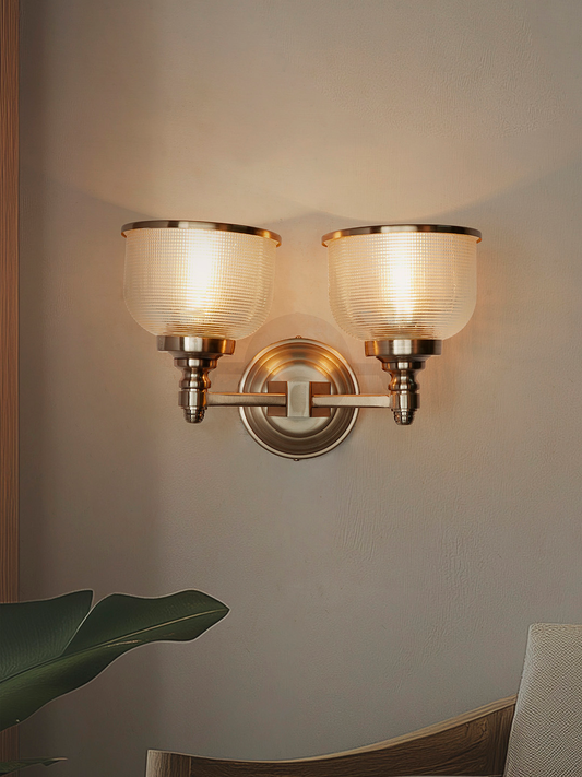 Elegant Rose Gold Double Wall Sconce with Beautiful Rimmed Glass Shades