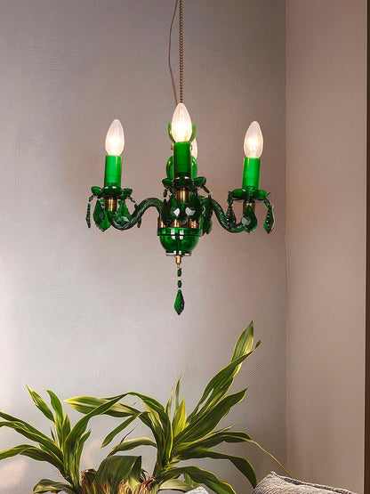 Elegant 4-Light Green Painted Glass Chandelier - Traditional Vintage Charm