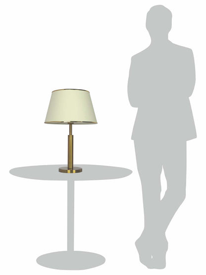 Transitional Brushed Brass Finished Metal Table Lamp with off-White Fabric Shade
