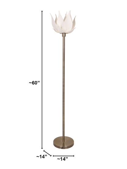 Auspicious Ivory Blooming Lotus Antique Brass Floor Lamp