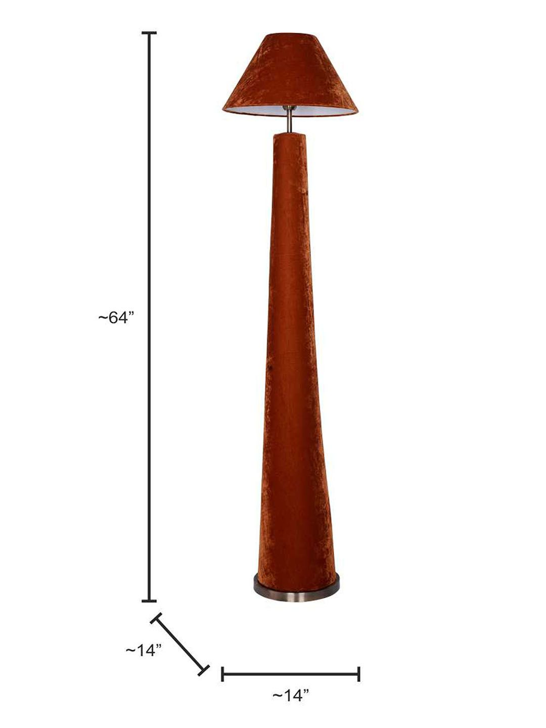 Modern Orange Velvet Conical Floor Lamp with Tapered Shade for Living Room