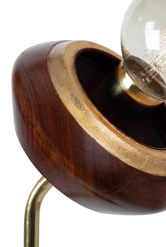 Elegant Trayah Gold Leaf Brass Floor Lamp with Rosewood