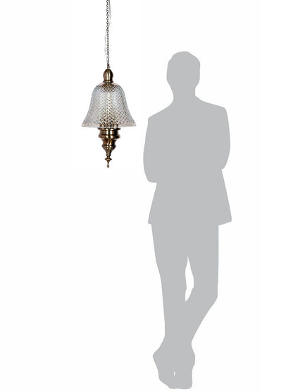 Elegant Antique Brass 3-Light Bell Pendant with Golden Cut Glass Shade