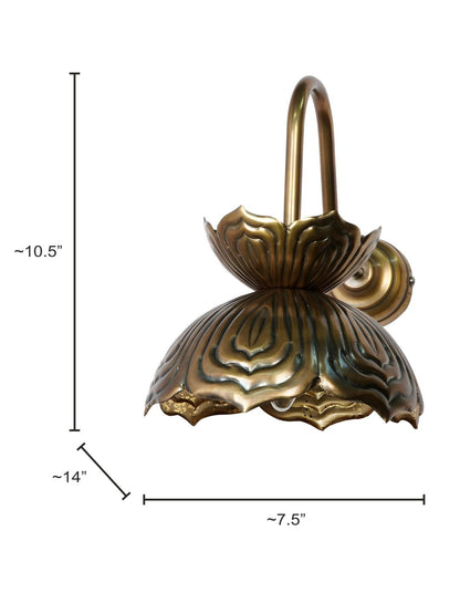 Auspicious Handcrafted Buddhist Lotus Wall Sconce Lamp - Antique Brass Finish