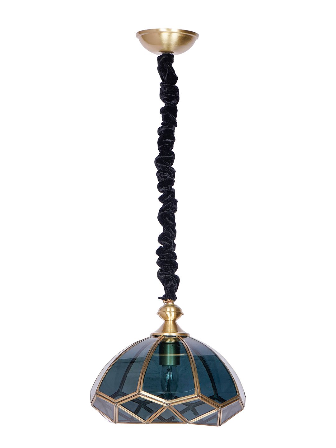Elegant Black Glass Tiffany Style Dome Pendant Light Brass Accents