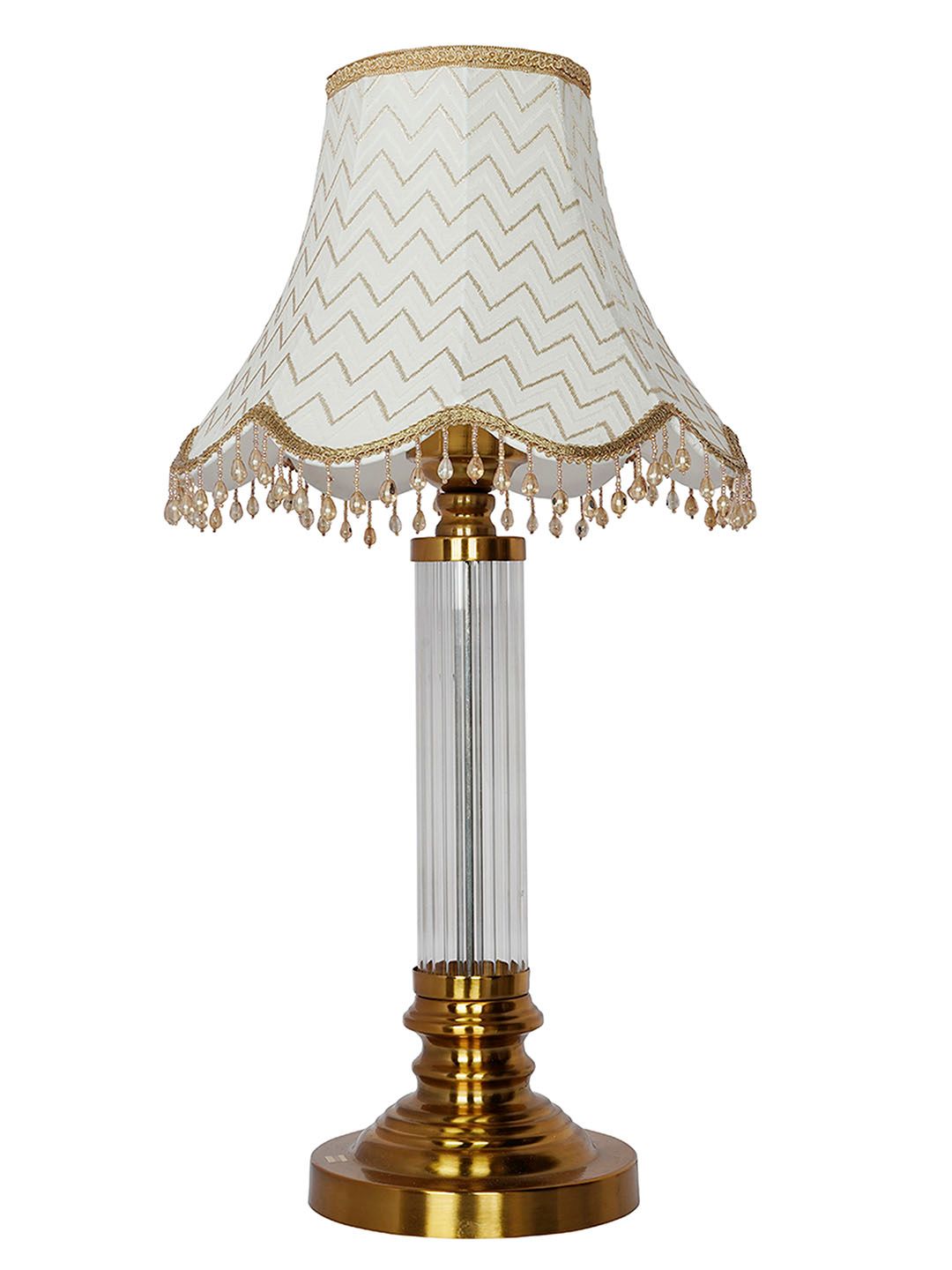 Elegant Golden Fluted Glass Table Lamp with Scalloped Zigzag Shade