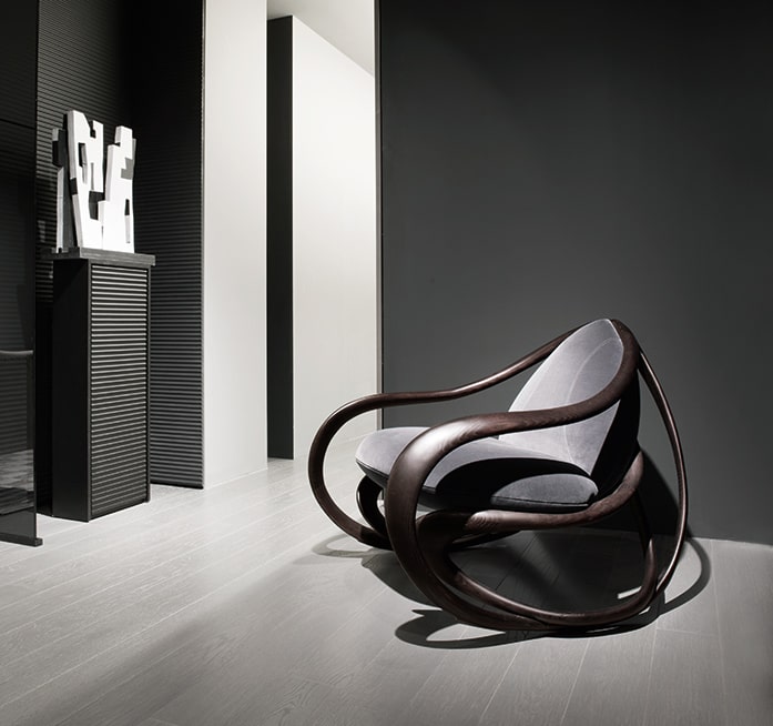 Armani Luxury Rocking Armchair: Elegant Wood Frame, Plush Upholstery for Ultimate Comfort