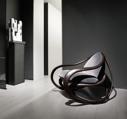 Armani Luxury Rocking Armchair: Elegant Wood Frame, Plush Upholstery for Ultimate Comfort