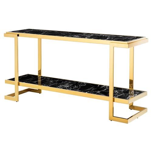 Deco Console: Luxurious Gold Metal & Black Marble Top Entryway Table