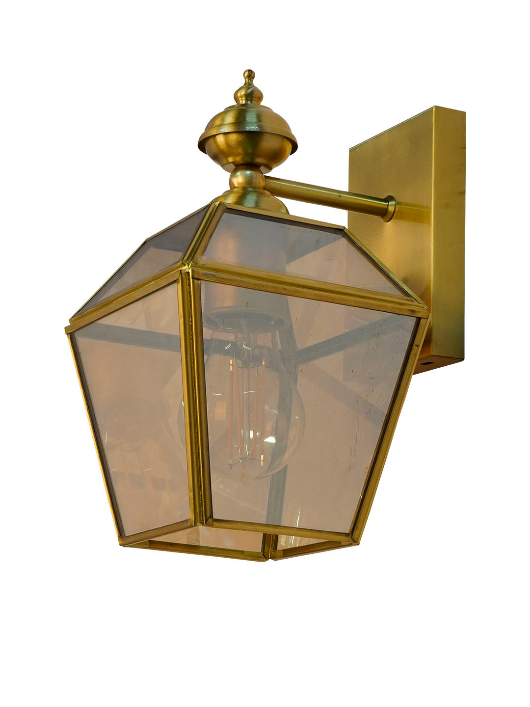 Premium Victorian Brass Trapezoid Wall Sconce | Antique Finish Clear Glass Lighting