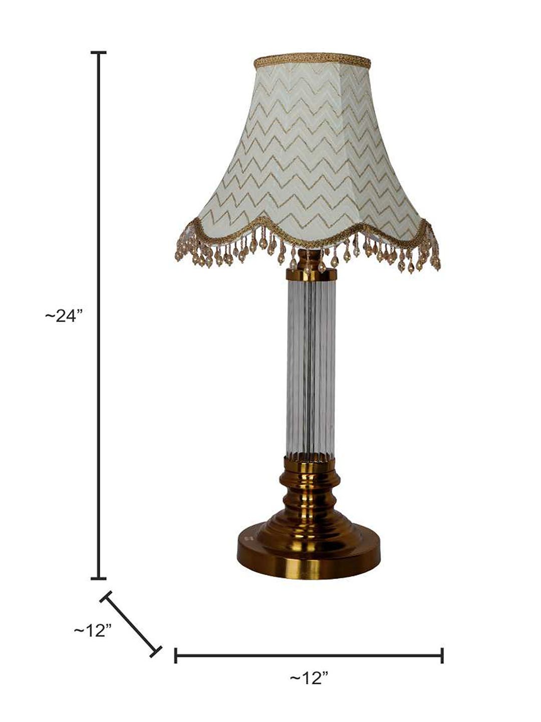 Elegant Golden Fluted Glass Table Lamp with Scalloped Zigzag Shade