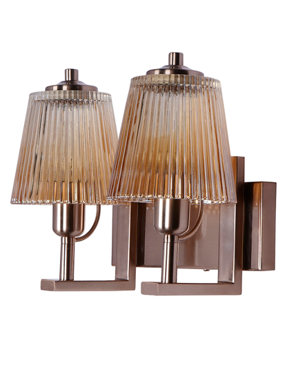 Elegant Modern Double Copper Ribbed Glass Wall Sconce for Stylish Home Lighting