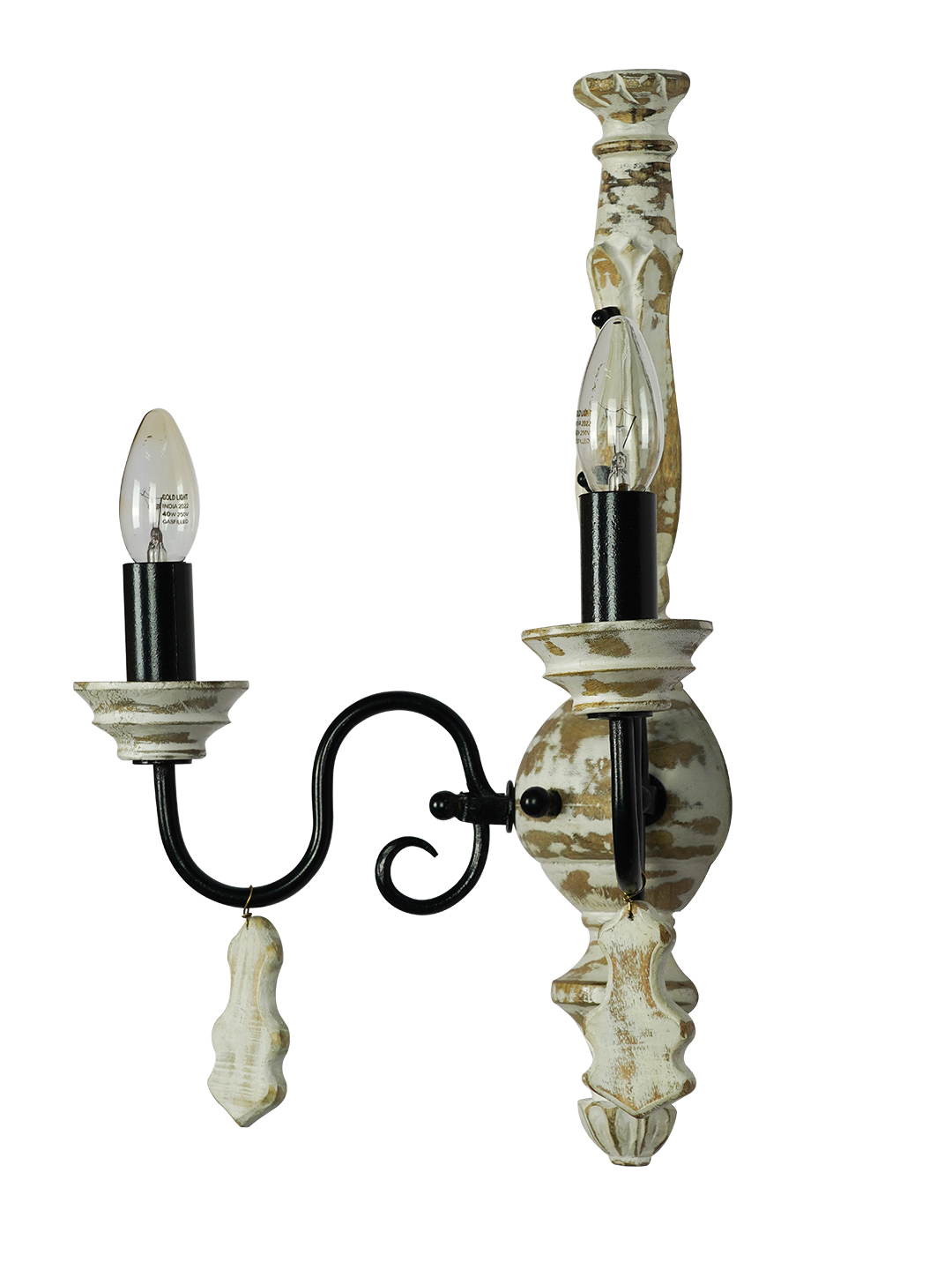 Chic French White Distressed Wooden 2-Light Rustic Candelabra Wall Sconce