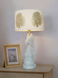 Statuario Marble Chess Knight Table Lamp with Gold Embroidered Drum Shade