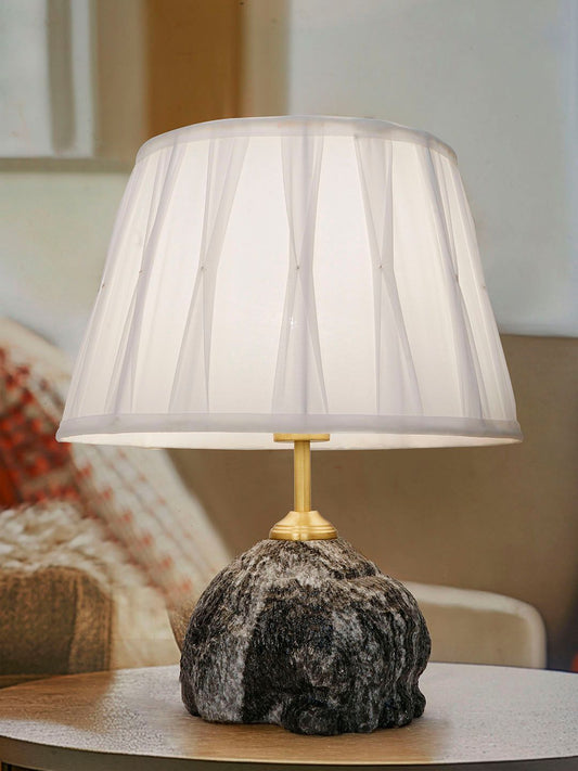 Elegant Raw Black Marble Table Lamp with Pleated Fabric Shade for Home