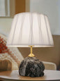 Elegant Raw Black Marble Table Lamp with Pleated Fabric Shade for Home