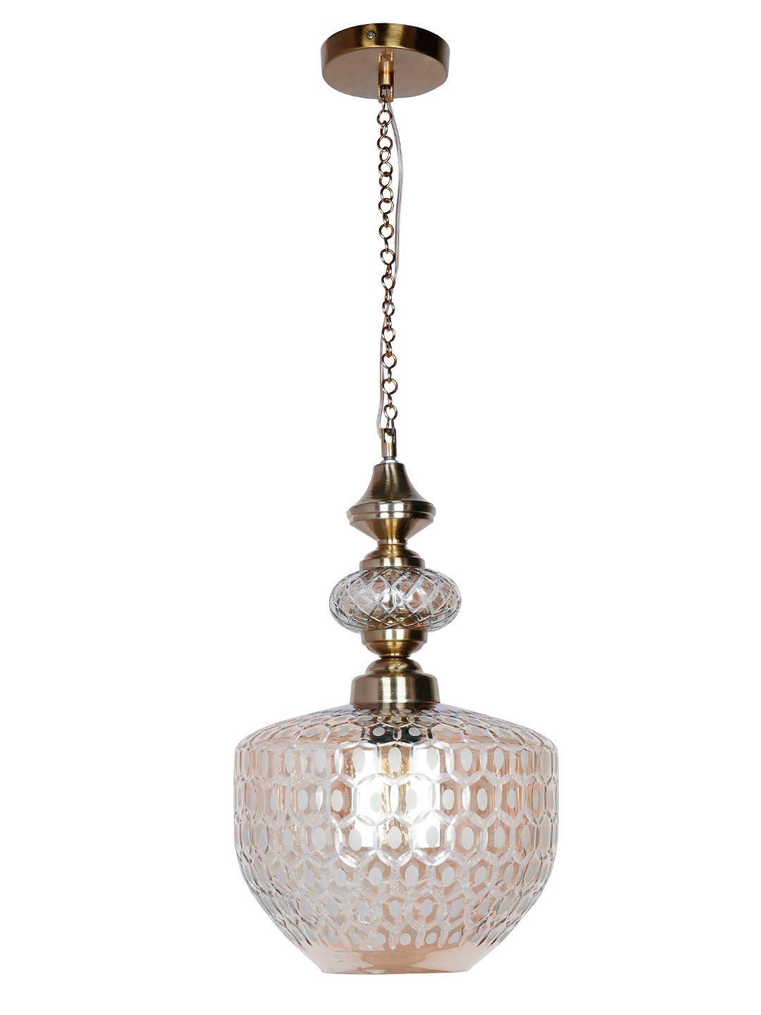 Elegant Golden Honeycomb Cut Glass Pendant Light for Dining, Living, Kitchen
