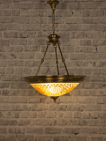 Brass Antique Glass 3-Light Hanging Light – 45.7 cm