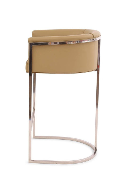 Sleek Chrome Camel Leather Bar Stools Pair - Vintage 1970s Modern Design