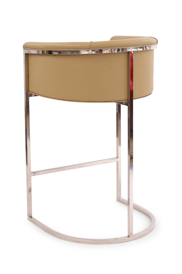 Sleek Chrome Camel Leather Bar Stools Pair - Vintage 1970s Modern Design