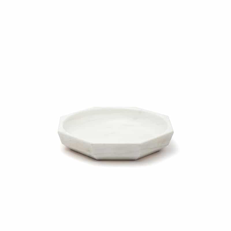 Elegant White Marble Facet Collection Bowl with Brass Lid