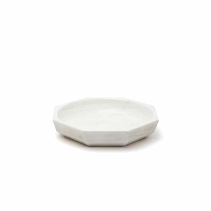 Elegant White Marble Facet Collection Bowl with Brass Lid