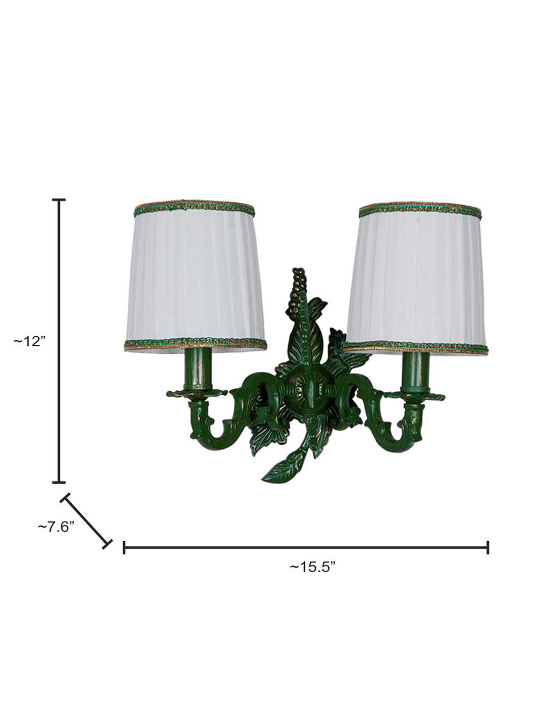 Elegant Double Green Grapevine Wall Sconce with Ivory Pleated Fabric Shades