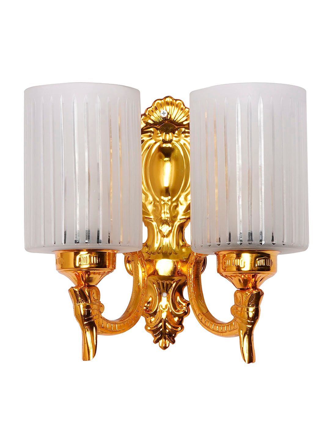 Elegant Gold Traditional Double Wall Sconce with Frosted Hand-Cut Glass