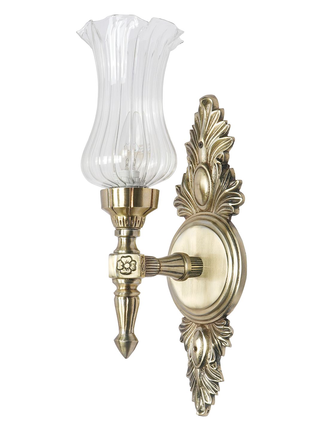 Elegant Antique Brass Aluminium Torch Wall Sconce with Fluted Clear Glass Shade