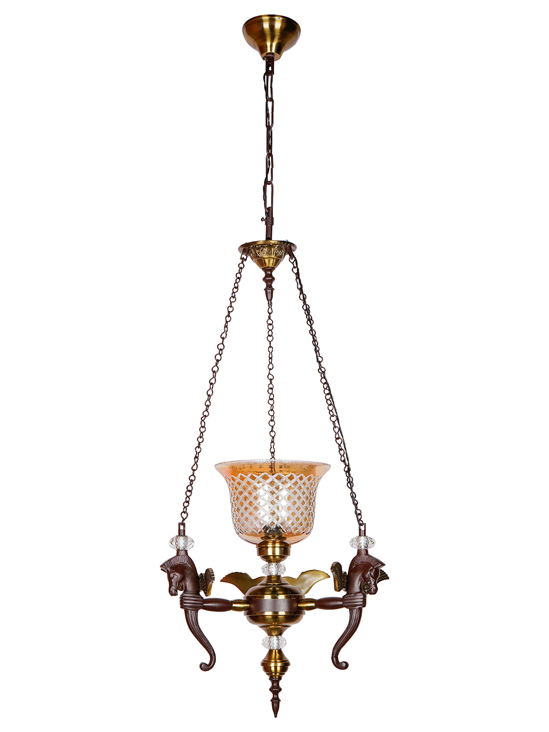 Elegant Vintage Pegasus Pendant Chandelier with Golden Luster CutGlass Shade, Crystal Accents