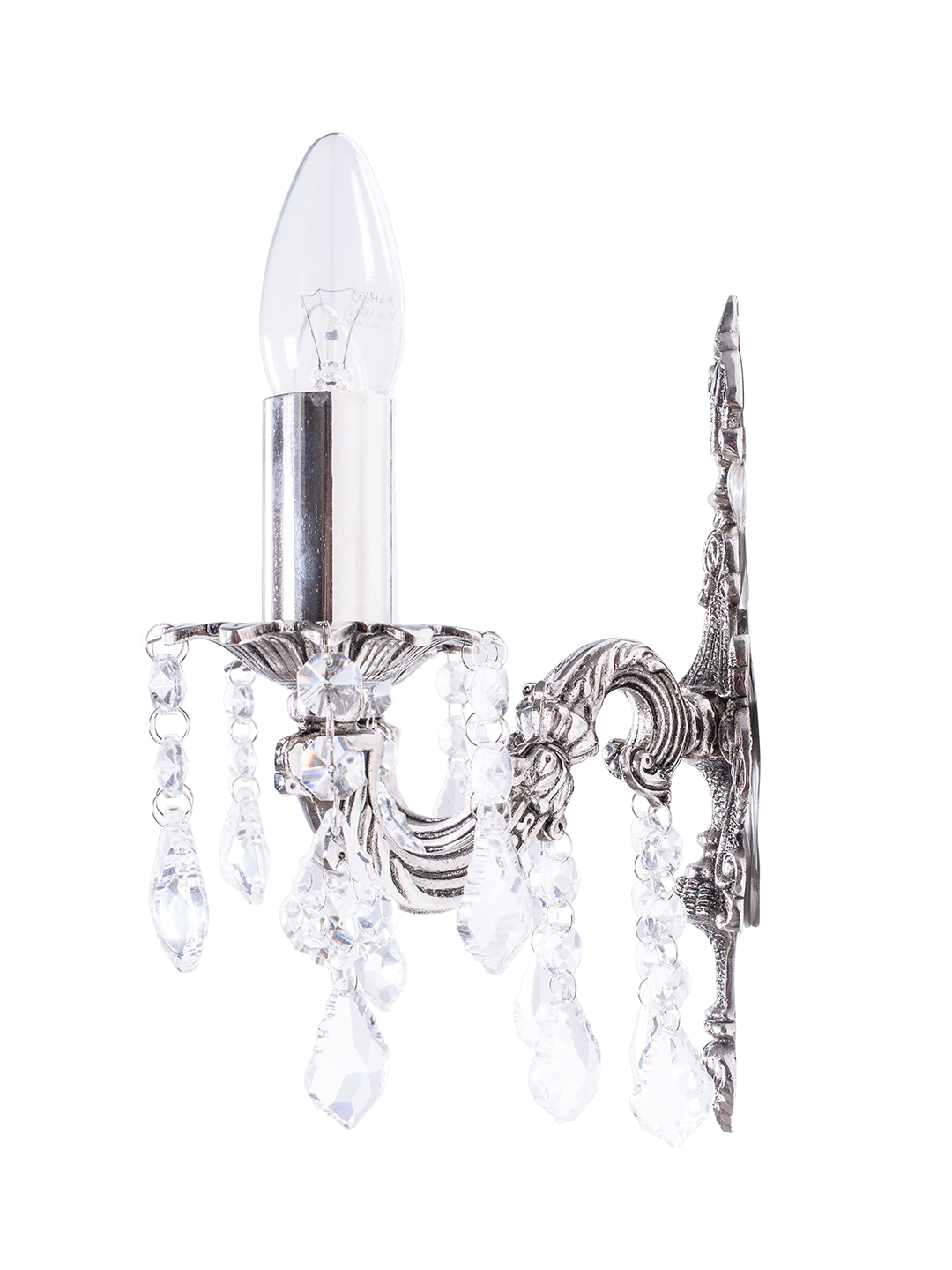 Silver Antique Crystal Brass 2-Light Wall Sconce – 33 cm