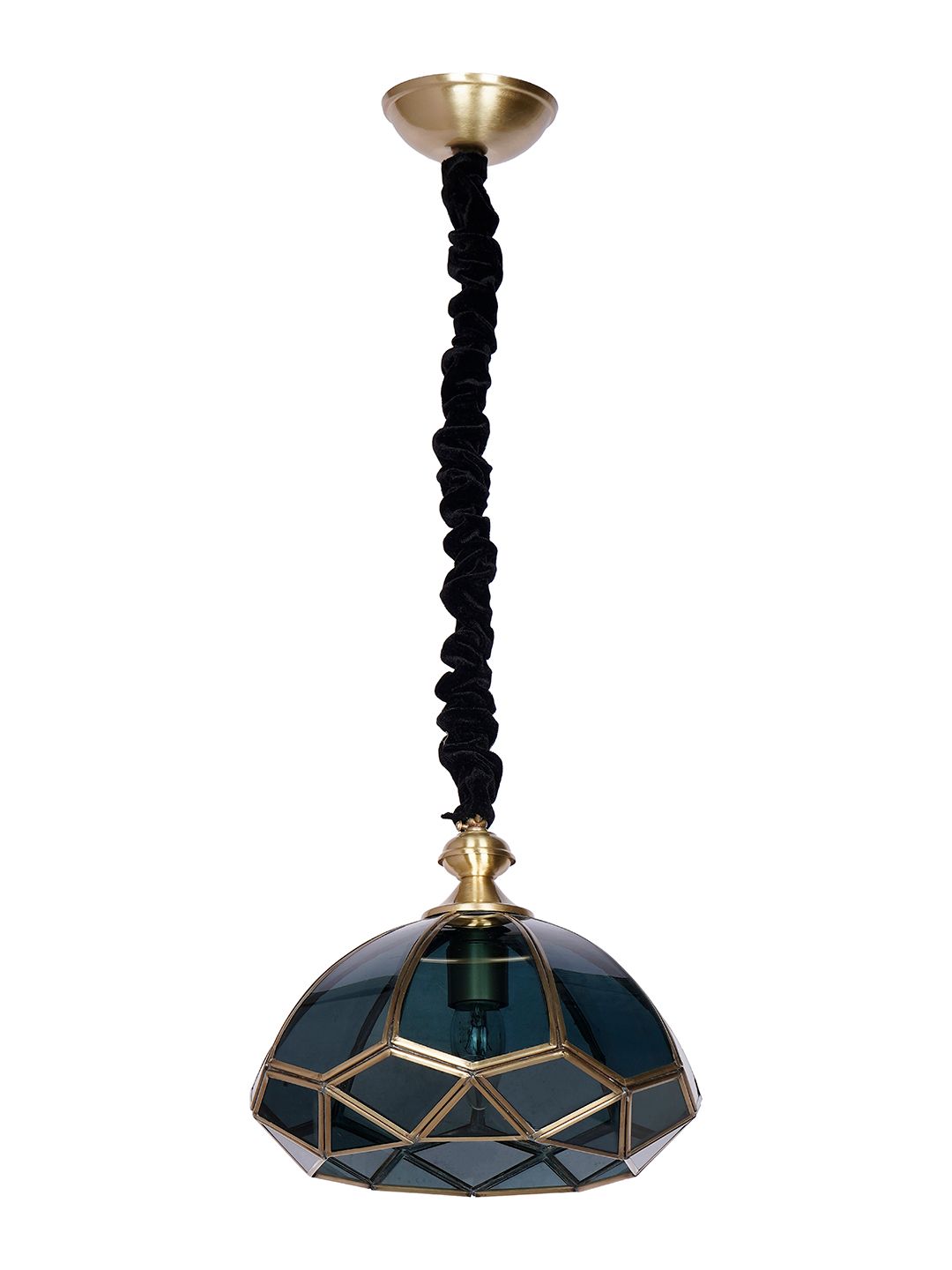 Elegant Black Glass Tiffany Style Dome Pendant Light Brass Accents