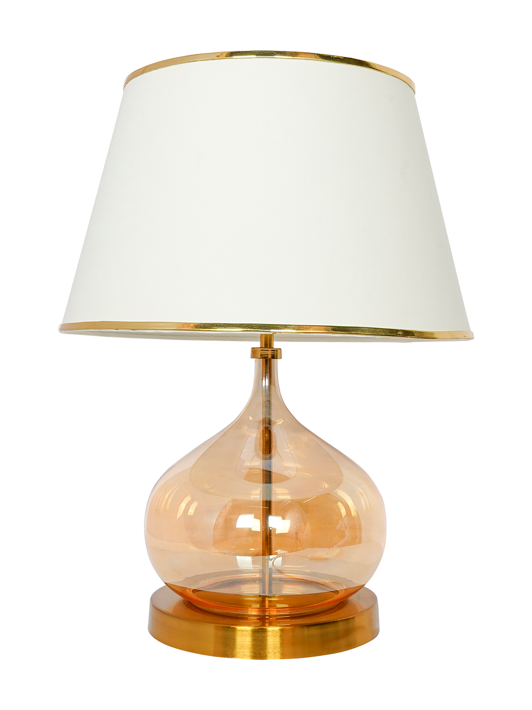 Elegant Teardrop Glass Table Lamp with Golden Luster, Off-White Shade