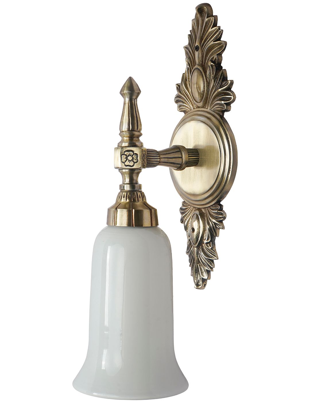 Traditional Antique Brass Aluminium Torch Wall Sconce, Milky White Glass Shade
