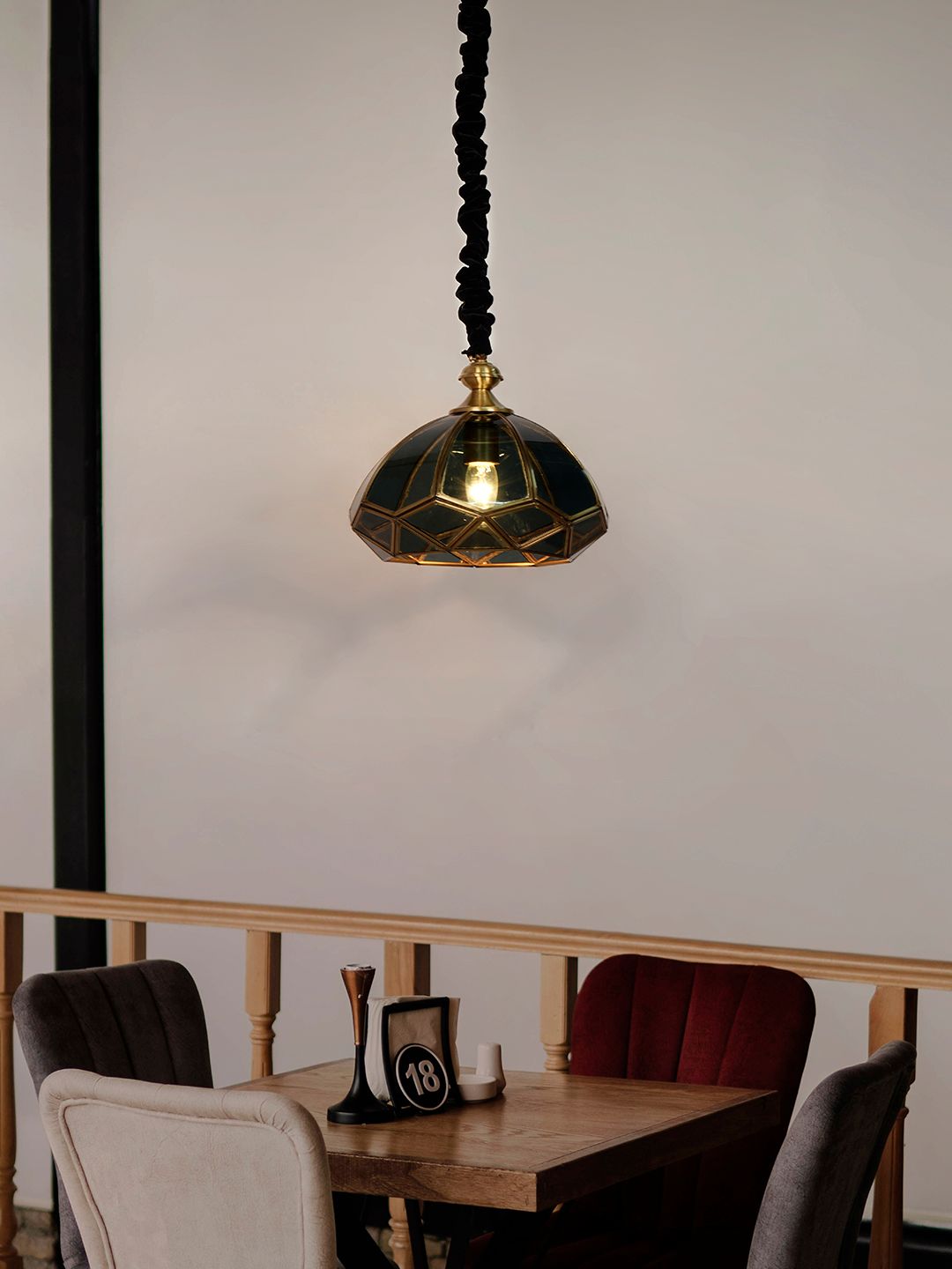 Elegant Black Glass Tiffany Style Dome Pendant Light Brass Accents