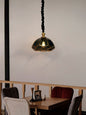 Elegant Black Glass Tiffany Style Dome Pendant Light Brass Accents
