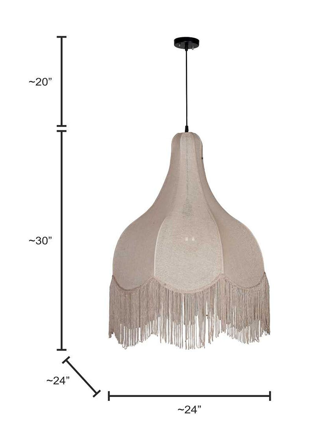 Bohemian Chic Large Beige Bell Scalloped Fabric Pendant Light with Tassels